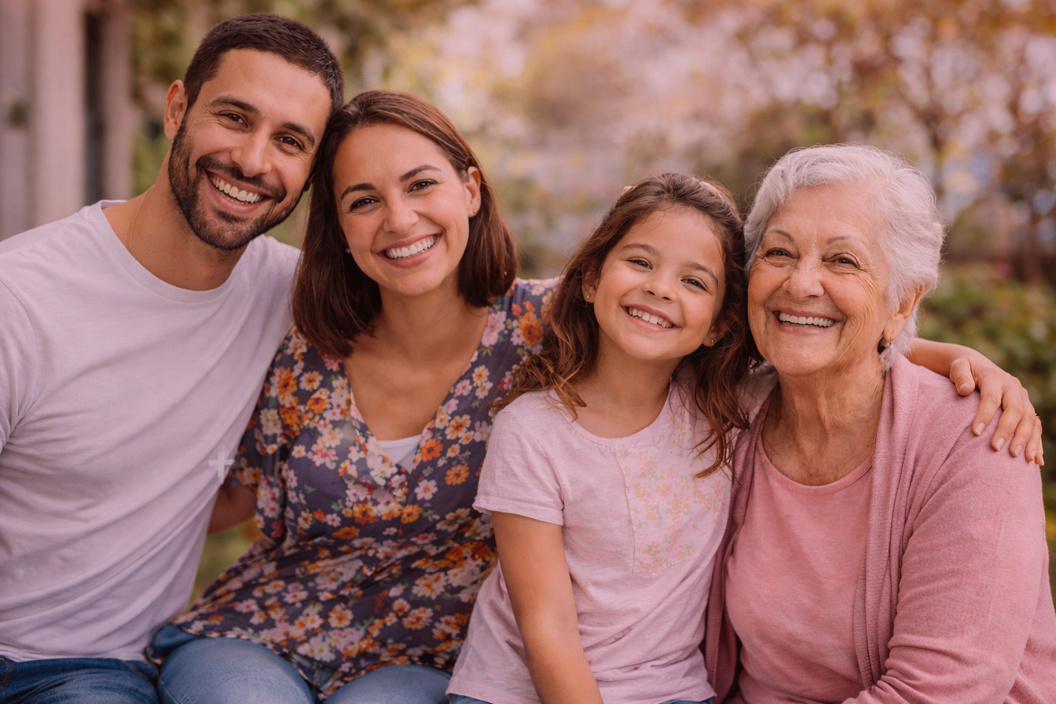 Família cuidando da saúde com carinho, incluindo idoso